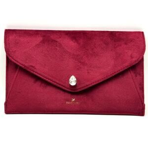 Swarovski Burgundy Suede Envelope Clutch Crystal Snap Evening Bag